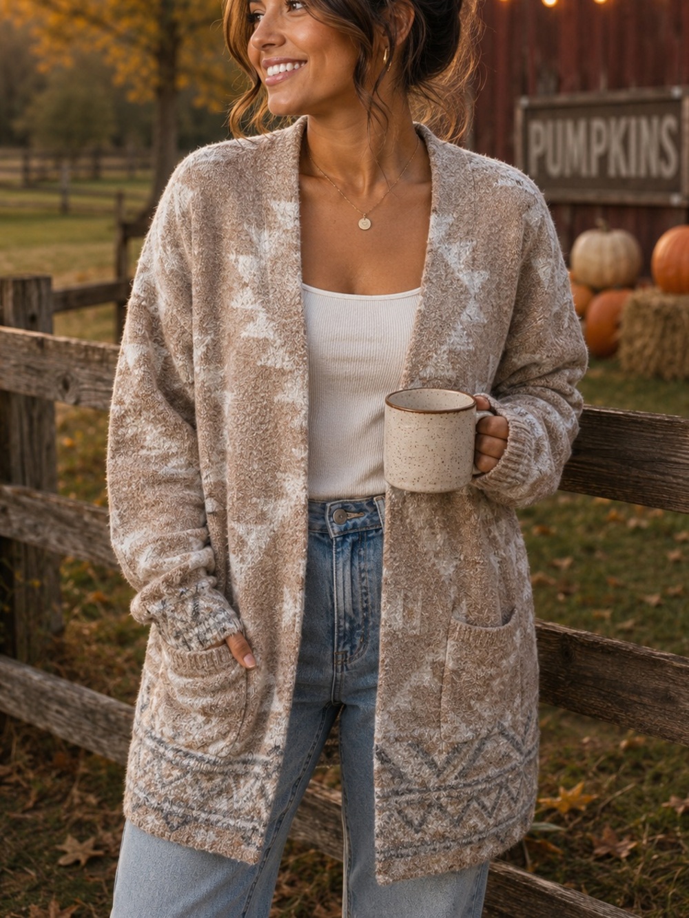 Frye Aztec Boho Open Cardigan Sweater Size Medium Oversized